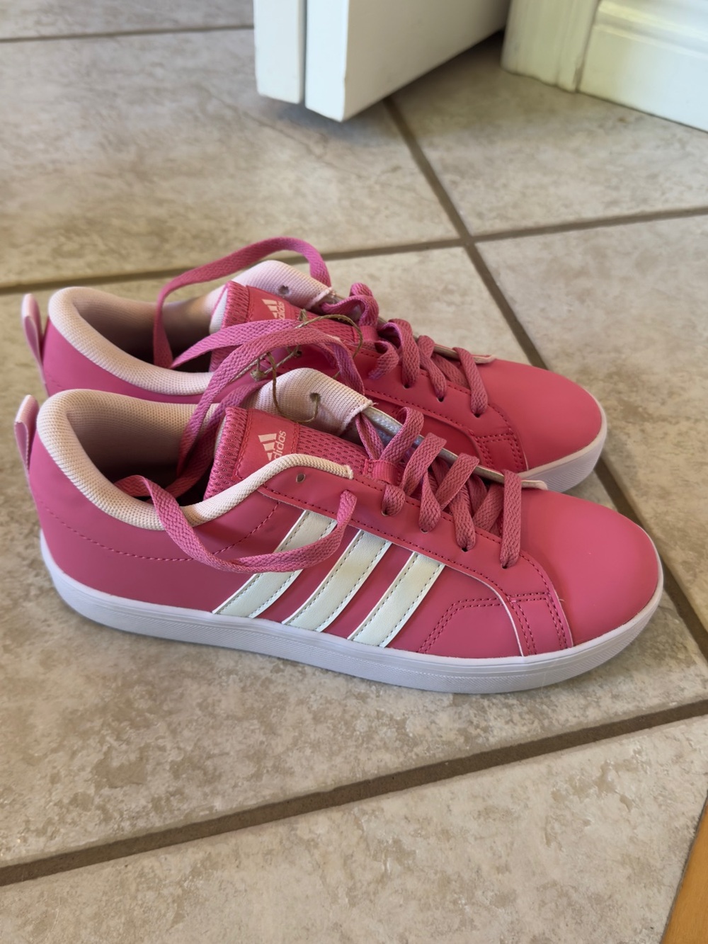 adidas Kids Pink Athletic Sneakers with White Stripes